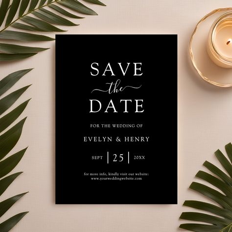 Modern Minimalist White Script Wedding Save The Date Black And White Save The Date, Modern Minimalist Aesthetic, Floral Save The Dates, Minimalist White, Save The Date Card, Wedding Save The Date, Black And White Floral, Minimalist Aesthetic, Wedding Saving