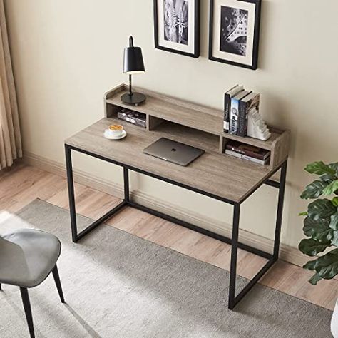 Grey Wood Desk, Workspaces Design, Bedroom Decor Apartment, Small Study Table, White Wooden Desk, Computer Table Design, Wood And Metal Desk, Table Pc, Study Table Designs