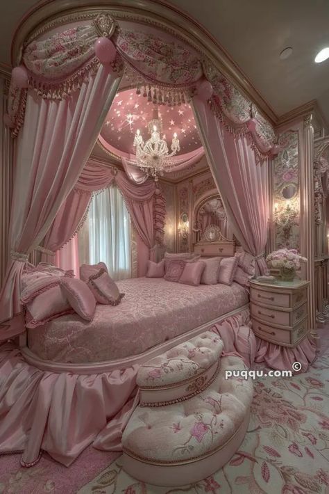 princess-bedroom-246 Rich Girl Room, Pink Princess Bed, Princess Bedroom Ideas, Pink Princess Room, Girly Bedrooms, Princess Bedroom Decor, Starfish Sandals, Fancy Bed, Princess Bedrooms