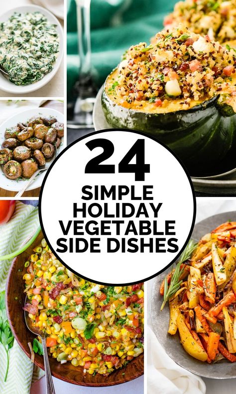 Looking for vegetable side dishes to serve with your Thanksgiving or Christmas dinner? These easy vegetable sides are festive and flavorful. This roundup includes vegetarian and vegan options, make-ahead and last-minute recipes, and classic holiday favorites. Turkey Dinner Vegetable Sides, Holiday Vegetable Dishes, Vegetables For Christmas Dinner, Vegetable Side Dishes For Thanksgiving, Easy Vegetable Sides, Christmas Vegetable Dishes, Best Vegetable Side Dishes, Thanksgiving Vegetable Side Dishes, Thanksgiving Vegetable Side