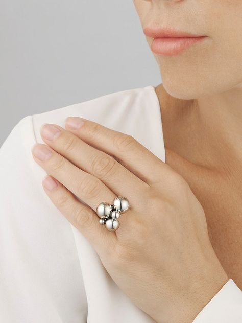 Shop Georg Jensen Moonlight Grapes Sterling Silver Ring | Saks Fifth Avenue Georg Jensen Jewelry, Georg Jensen Silver, Interlocking Ring, Grape Bunch, Polish Silver, Pave Ring, Georg Jensen, Fine Rings, Beaded Rings