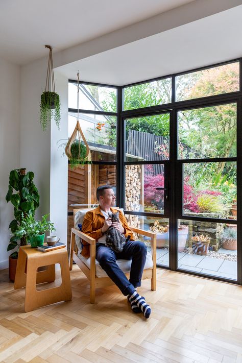 Before and after: Crittall–style glazing gave this tired space a contemporary edge | Real Homes Small Glass Extension, Glass Room Extension, Small House Extensions, Crittal Doors, Kitchen Diner Extension, Crittal Windows, Garden Room Extensions, Open Plan Kitchen Diner, Room Extensions