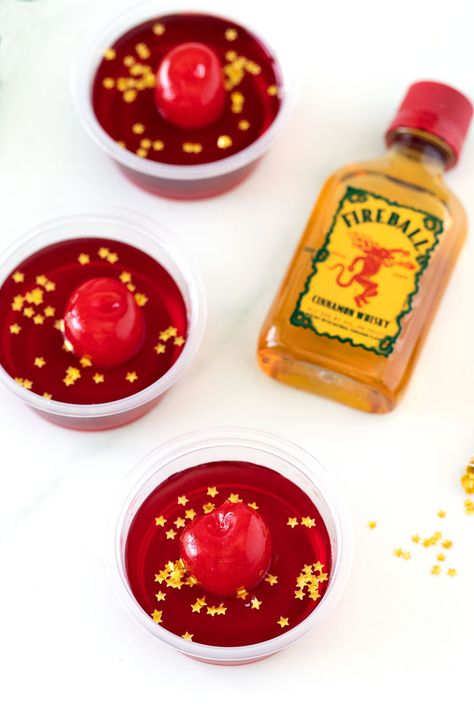 Nye Jello Shots, Jello Shots Party, Fireball Jello Shots, Fireball Shots, Cherry Jello Shots, Lemon Drop Shots, Fireball Shot, Halloween Jello Shots, Candy Shots