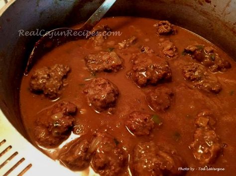 Cajun Creole Food, Cajun Meatball Stew, Meatball Fricassee, Cajun Meatballs, Crawfish Boudin, Cajun Recipes Authentic, Justin Wilson, Meatball Stew, Louisiana Cooking