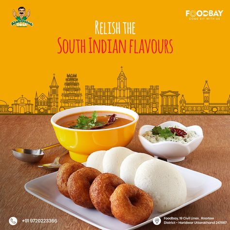 Indulge in a symphony of flavors with our South Indian Idli and Vada combo at FoodBay! 🌟 Savor the pillowy softness of freshly steamed idlis paired with crispy, golden vadas, perfected with a medley of traditional spices. Dive into a culinary journey that tantalizes your taste buds and transports you to the vibrant streets of South India. Irresistibly delicious, every bite is a celebration of authentic Indian cuisine. Come experience the ultimate comfort food delight at FoodBay today! call... Creative Advertising Design, India Food, Food Poster Design, South Indian Food, Authentic Indian, Ultimate Comfort Food, Food Poster, South India, Creative Advertising