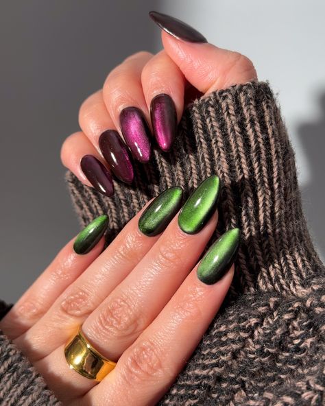 Pink goes good with green 🩷💚 Wicked Nails, Glass Edition Products used: @gelcare.official Patent Leather Black Bevimee - Silver Cat Eye @from_the_nail_korea @moregelofficial • use code: THECOLORNOOK to save @nominal #gelcare #fgel #inknails #gelnails #greennails #pinknails #wickednails #wicked #glassgelnails #glassnails #trendynails #nailartist #gelx #cateyenails cat eye gelx glass nails wicked pink and green Wicked Green Nails, Pink And Green Wicked Nails, Galinda Wicked Nails, Wicked Nails Pink And Green, Wicked Manicure, Green Nails Cat Eye, Green Cateye Nail, Wicked Nail Art, Glinda Nails Wicked