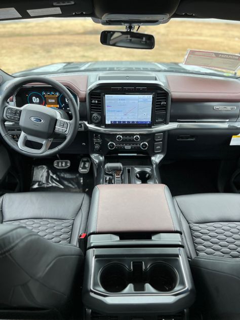 Check out the exclusive interior by ROUSH performance on this F-150! #ford #f150 #fordtrucks #interiordesign Black Ford F150, F150 Interior, Ford F150 Interior, Ford F150 Lariat, Fords 150, Pickup Trucks For Sale, Ford F150 Xlt, Ford Trucks F150, Custom Pickup Trucks