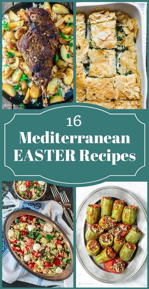 All-Star Mediterranean Easter Recipes! Leg of lamb, Greek potatoes, spanakopita, stuffed zucchini, unique salads, bakalava and more! Tutorials included! Bailey's Recipes, Unique Salads, Greek Easter Recipes, Mediterranean Salads, Spanakopita Recipe, Mediterranean Desserts, Recipes Mediterranean, Greek Potatoes, Easter Dishes