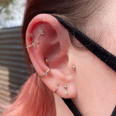 Rose Gold Curated Ear, Ear Scape, Curated Ear Piercing, Piercing Stack, Pupil Hall, Double Conch, Double Lobe Piercing, Curated Ears, Pretty Piercings