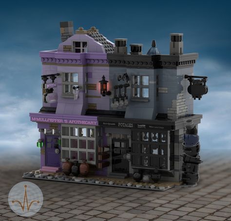 LEGO MOC Diagon Alley Potages Cauldron Shop and Mr. Mullpepper's Apothecary Lego Diagon Alley Moc, Lego Diagon Alley, Lego Harry Potter Moc, Lego Haunted House, Adult Lego, Lego Houses, Harry Potter Diagon Alley, Lego Village, Lego Halloween