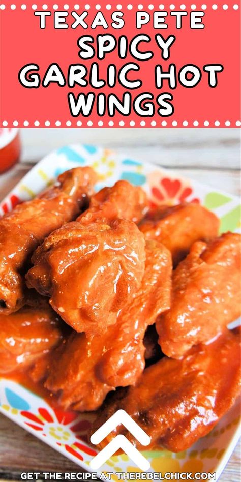 We used Texas Pete Hot Sauce for these Spicy Garlic Hot Wings Recipe, and they're an easy appetizer, snack or fun finger food for lunch or dinner! Finger Food For Party, Hot Wing Sauce Recipe, Texas Pete Hot Sauce, Hot Wings Recipe, Food For Party, Chicken Wings Recipes, Food For Lunch, Hot Wing Recipe, Wings Recipes