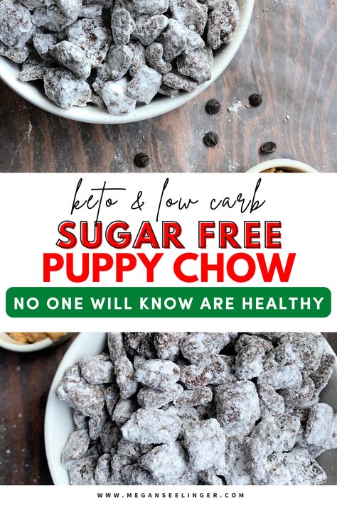 An easy healthy recipe for a holiday low carb puppy chow. Make this quick and easy Keto-Friendly Puppy Chow for your next Christmas party, or just enjoy it as a delicious low carb and sugar-free sweet snack for the week! Healthier Puppy Chow Recipe, Low Calorie Puppy Chow, Protein Puppy Chow Healthy, Low Carb Puppy Chow, Healthier Puppy Chow, Quick Keto Sweet Treats, Keto Puppy Chow Recipe, Keto Puppy Chow, Healthy Puppy Chow Recipe