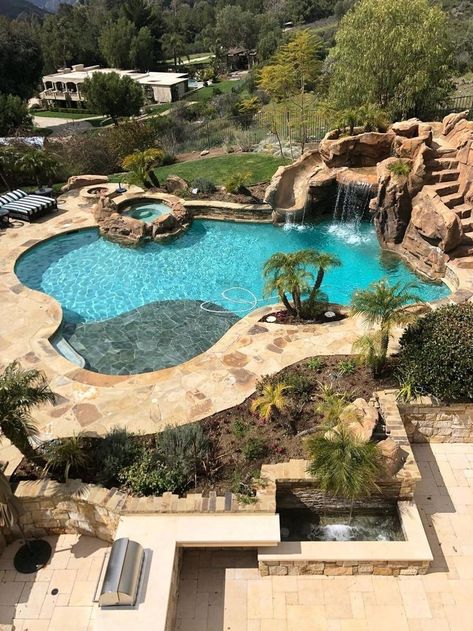 Mansion Pool Backyards, Cool Pools Backyard Dream Homes, Beautiful Small Backyards With Pools, Amazing Pools Backyard Luxury House, Dream Swimming Pools, Unique Pool Ideas, Fancy Pools Luxury, Cool Pool Designs, Cool Pools Backyard