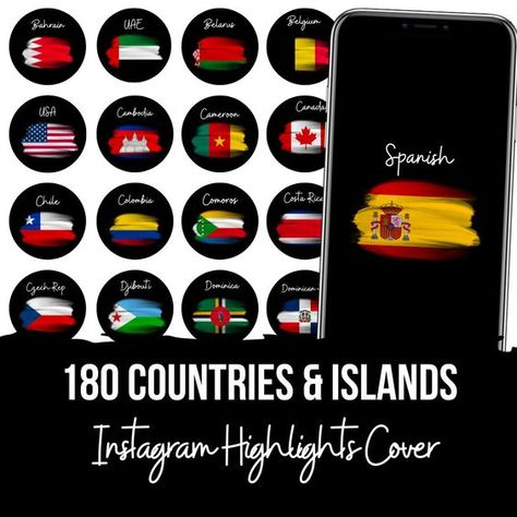 Inspiration for Instagram Story Covers Travel Highlight Cover, Background For Instagram Stories, Travel Highlight, Country Flags Icons, Cover Design Inspiration, Black And White Instagram, Instagram Highlight Cover, Vintage Instagram, Flag Icon