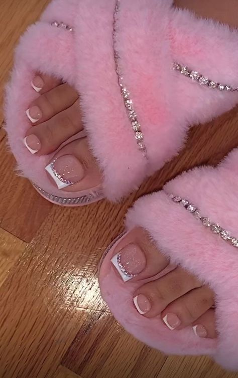 Pedicure Ideas Pink And White, Gems On Pedicure, Cute Toenails Pedicures, Pink Acrylic Pedicure, Toes Ideas Pedicures, Acrylic Pedicure Ideas, Cute Feet Nails Toenails, Birthday Toes Nails Design, Toe Nails Ideas Pink