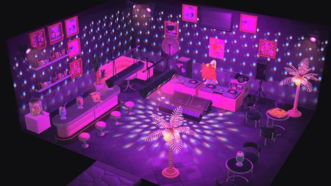 Animal Crossing Club Ideas, Night Club Animal Crossing, Acnh Dj Designs, Animal Crossing Dj Area, Acnh Nightclub, Animal Crossing Stage, Acnh Club, Acnh Vaporwave, Acnh Builds