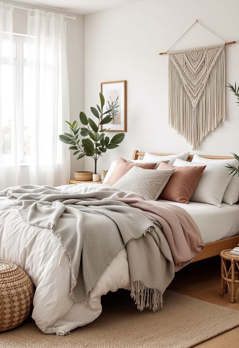 Scandi Boho Decor Cosy Scandi Bedroom, Scandinavian Throw Pillows, Cozy Neutral Bedroom Boho, Scandi Bedroom Decor, Scandinavian Bedroom Minimalist, Scandi Minimalist Home, Scandi Boho Living Room, Scandi Room, Scandi Kids Room