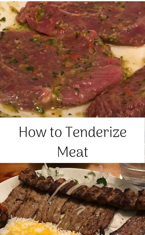 There are several techniques to achieve deliciously succulent, tender meat. #tenderize #meat #cookingtips #marinate How To Tenderize Meat, Meat Tenderizer Recipe, Meat Marinade Recipes, Easy Steak Marinade Recipes, Roaster Recipes, Meat Restaurant, Beef Marinade, Beef Steak Recipes, Veal Recipes