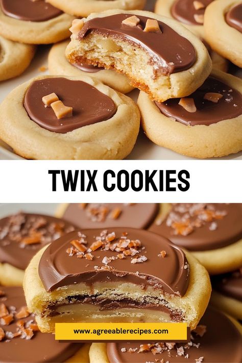 Why buy Twix when you can make your own? These Twix Cookies feature a soft sugar cookie base, a creamy caramel layer, and a milk chocolate topping. Perfect for a homemade twist on a classic treat! Soft Sugar Cookie, Low Sugar Desserts, Twix Bar, Cookie Base, Gooey Caramel, Twix Cookies, Creamy Caramel, Soft Sugar, Soft Sugar Cookies