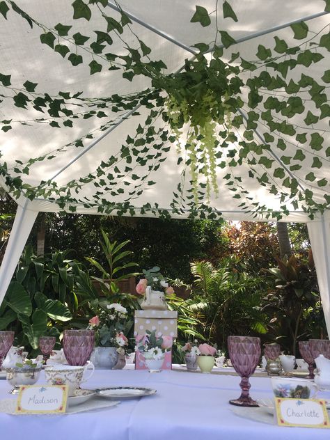 Girls Birthday Tea Party - gazebo/tent decor Gazebo Birthday Party, Birthday Gazebo Party Ideas, Tent Tea Party, Party Gazebo Decorations, Garden Party Gazebo, Gazebo Dinner Party, Gazebo Garden Party, Garden Party Tent Decor, Garden Tea Party Decorations Diy