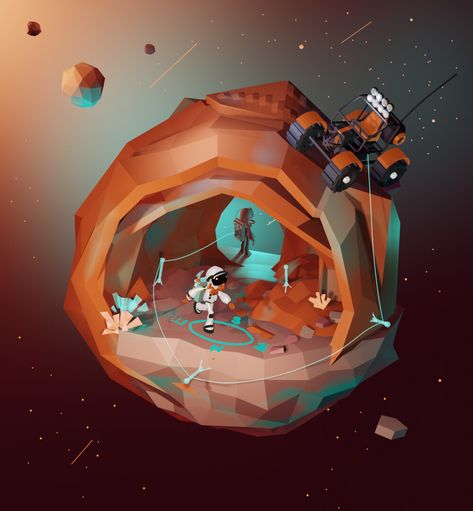 ArtStation - Inspired by 'Astroneer' Game: Low Poly Diorama with Cave, Rover, and Astronaut Astroneer Art, Druid Garden, Space Diorama, Bug Games, Low Poly Games, Space Games, Alien Planet, Game Ui, Blender 3d