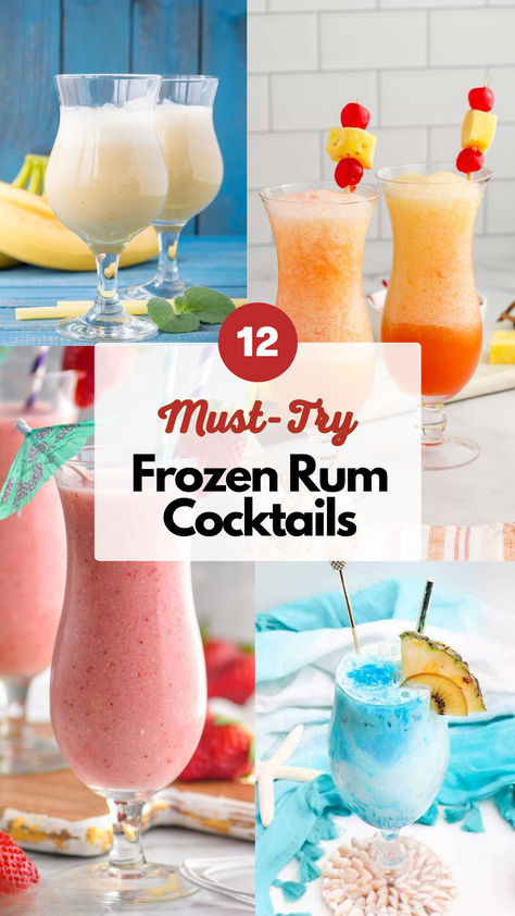 Frozen Rum Cocktails Frozen Drinks With Rum, Drinks Alcohol Recipes Frozen, Tropical Frozen Drinks Alcohol, Frozen Coconut Rum Drinks, Frozen Beach Drinks, Frozen Cocktails Rum, Blended Rum Drinks, Mixed Drinks Alcoholic Frozen, Malibu Rum Frozen Drinks