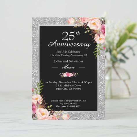 25th Silver Wedding Anniversary Elegant Floral Invitation | Zazzle.com 25th Anniversary Decorations, 25th Anniversary Party, Silver Wedding Anniversary, 25th Wedding Anniversary, Anniversary Decorations, Anniversary Invitations, Colored Envelopes, Floral Invitation, Anniversary Party