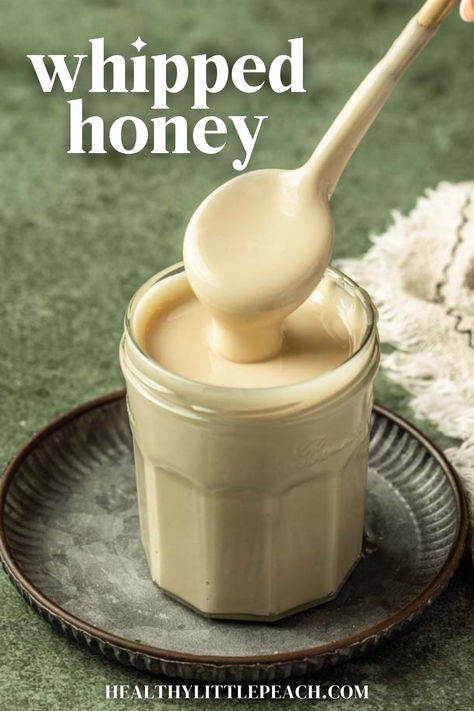 a jar of whipped cream color honey with a spoon taking a big scoop Honey Pancakes, Whipped Honey, Honey Coffee, Healthy Honey, Honey Sauce, Creamed Honey, Spread Recipes, Free Labels, Honey Recipes