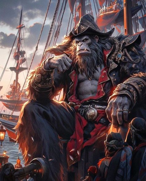 Hadozee Art, Fantasy Pirate Art, Dnd Pirate Character Design, Pirate Art, Animal Portraits Art, Fantasy Races, Dungeons And Dragons Characters, Dungeons And Dragons Homebrew, Wow Art