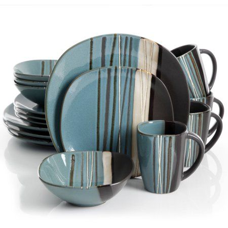 Dinnerware Sets Walmart, Dinnerware Sets For 12, Casual Dinnerware Sets, White Dinnerware Set, Square Dinnerware Set, Casual Dinnerware, Plates And Bowls Set, Stoneware Dinnerware Sets, White Dinnerware