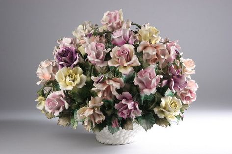 Capodimonte Floral Centerpieces | ... Kenyon, LLC Image 1 LARGE CAPODIMONTE PORCELAIN FLORAL CENTERPIECE Capodimonte Porcelain Flowers, Cold Porcelain Tutorial, Wildflower Decor, Capodimonte Porcelain, Basket Centerpieces, Polymer Clay Christmas, Floral Baskets, Floral Centerpiece, Clay Ornaments