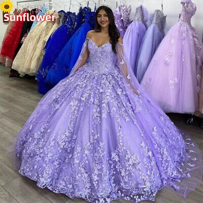 ad eBay - Lavender Princess Quinceanera Dresses 3D Butterfly With Cloak Ball Gown Sweet 15 - Buy Now, click the link (eBay) Lavender Butterfly Quinceanera, Butterfly Quinceanera Dress, Quinceanera Dresses With Cape, Lavender Ball Gown, Lavender Quinceanera Dresses, Lavender Quinceanera, Purple Quinceanera Dresses, Sweet 16 Dress, Lavender Butterfly