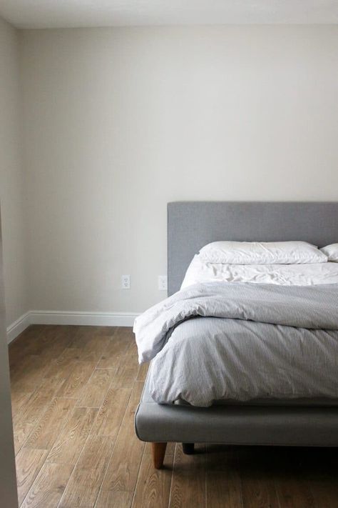 Olympic Mountains in the Bedroom - Chris Loves Julia Benjamin Moore Paint Colors Gray, Mountain Bedroom, Dark And Moody Bedroom, Mountain Interiors, Home Paint Color, Chelsea Gray, Olympic Mountains, Moody Bedroom, Popular Paint Colors