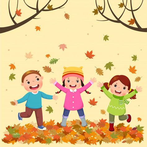 Kids playing outdoors in autumn | Premium Vector #Freepik #vector Kids Outdoor Play, Kids Doodles, Halloween Frames, Kids Vector, Happy Cartoon, New Year Greeting Cards, Book For Kids, Art Drawings For Kids, Autumn Season