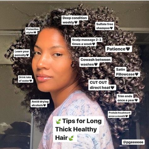 Tips For Thick Hair, Thicker Healthier Hair, Natural Hair Care Routine, Curly Hair Care Routine, Natural Hair Growth Tips, Hair Growth Secrets, Hair Growing Tips, Hair Growing, Natural Hair Care Tips