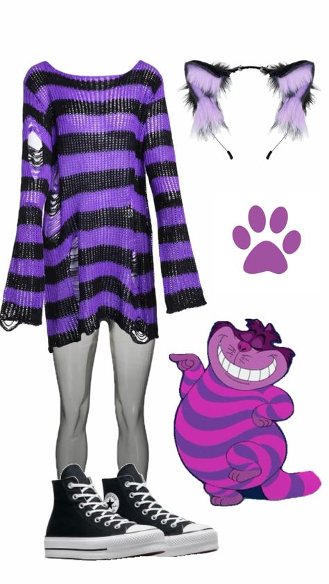 Cheshire cat costume #halloween #alice #cheshirecat #aliceinwonderland Chesire Cat Costume, Cheshire Cat Cosplay, Cat Costume Halloween, Cheshire Cat Halloween, Alice Halloween, Cheshire Cat Costume, Alice Costume, Cat Cosplay, Alice In Wonderland Costume