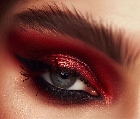 Deep Red Eye Makeup, Bold Red Eye Makeup, Red And Black Halloween Makeup, Black And Red Makeup Looks, Red And Black Eye Makeup, Red And Black Makeup, Heavy Eye Makeup, Black Halloween Makeup, Red Eye Shadow