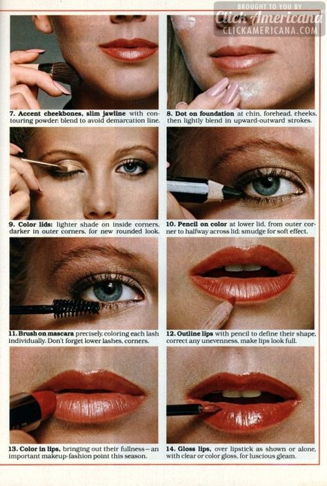 Get a '70s makeover: Step-by-step guide to a new you (1978) - Click Americana 1970s Makeup Tutorial, 1970’s Makeup, 70s Makeup Look, Vintage Tutorial, 1970s Makeup, 1980s Makeup, 1960s Makeup, Disco Makeup, Makeup History