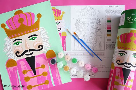 Nutcracker Art Lesson Elementary, Nutcracker Canvas Painting, Nutcracker Painting Canvas, Nutcracker Artwork, Glitter Paint Diy, Christmas Paint Party, Nutcracker Painting, Nutcracker Art, Pink Nutcracker