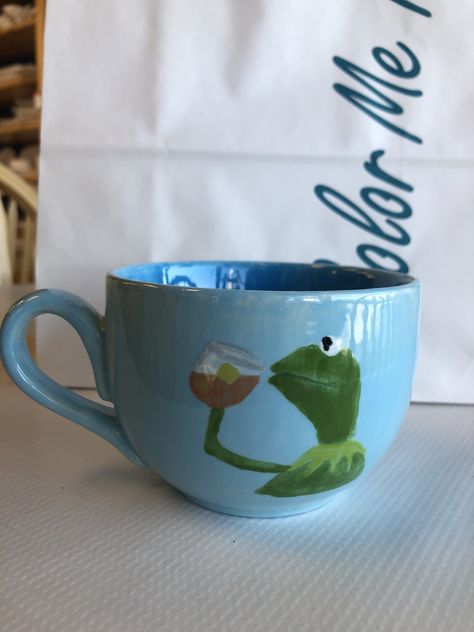 Tea Cup Pottery Painting Ideas, Tea Cup Painting Ideas, Colour Me Mine Ideas Pottery, Pottery Painting Funny, Frog Pottery Painting, Color Me Mine Inspiration, Funny Pottery Painting Ideas, Color Me Mine Ideas Mugs, Pottery Cup Painting Ideas