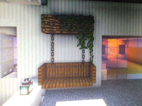 Dresser In Minecraft, Hanging Chair Minecraft, Minecraft Rooms Idea, Minecraft Cottage Living Room, How To Make A Bench In Minecraft, Garden Idea Minecraft, Minecraft House Plant Ideas, Table And Chair Minecraft, Cute Room Minecraft