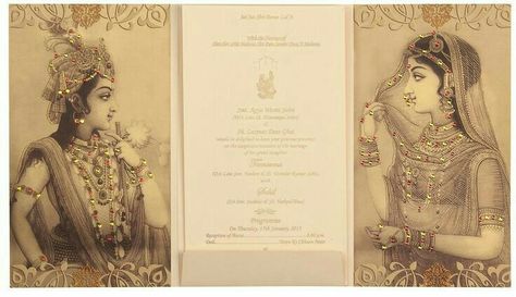 Keri Radha Krishna Wedding Invitation, Radha Krishna Wedding, Vintage Pages, Hindu Wedding Cards, Wedding Invitation Background, Indian Wedding Cards, Traditional Wedding Invitations, Golden Colour, Pocket Wedding Invitations