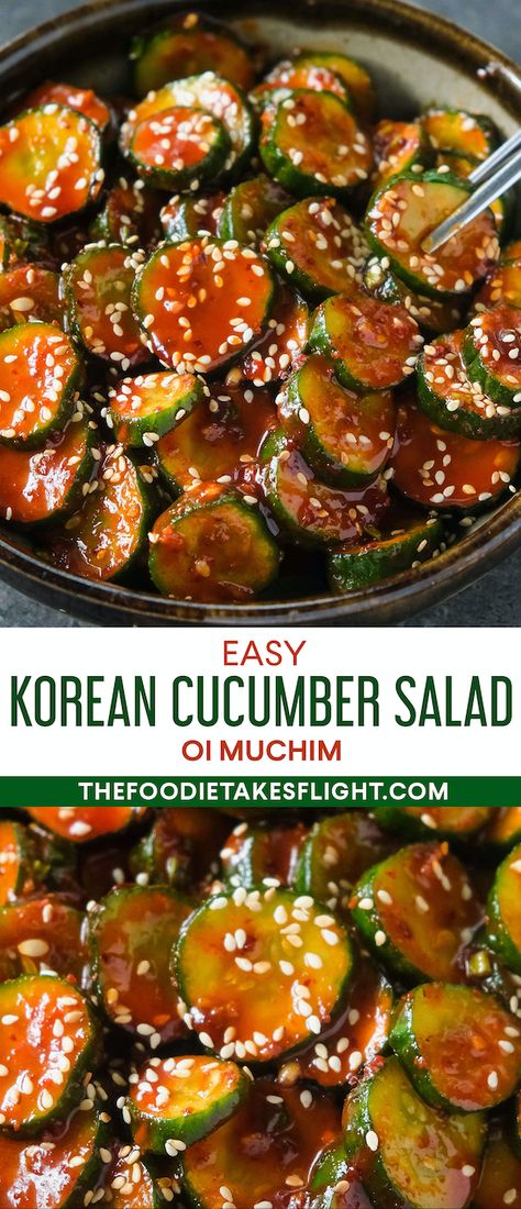 Korean Pickled Cucumber, Korean Cucumber Side Dish, Oi Muchim, Korean Salad, Korean Cucumber Salad, Korean Cucumber, Cucumber Kimchi, Asian Cucumber Salad, Authentic Asian Recipes