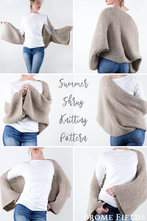 multiple pics of a model wearing an easy Oversized Crop Shrug Sweater knitted in the rib stitch Crop Shrug, Knitted Shrug, Shrug Knitting Pattern, Knitting Abbreviations, Cropped Shrug, Shrug Pattern, Knitting Machine Patterns, Knit Shrug, Knitted Cape