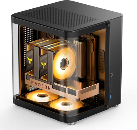 -JONSBO TK-1 BLACK Separated Cabinet Case, MICRO-ATX /MATX/Mini-ITX Desktop Case- compact size,2.5 surface curved glass perspective, suitable for desktop multi-angle arbitrary placement of display surface -Double curved glass+Aluminum alloy shell -Vertical air duct - Top plate 120mm * 2 (support 240 AIO), Bottom 120mm * 2 (fan position) -Air-cooling support: 165mm(Max. Height ) Micro Atx Build, Mini Itx Case, Custom Computer Case, Itx Case, Tech Room, Computer Diy, Itx Pc, Pc Build, Custom Computer