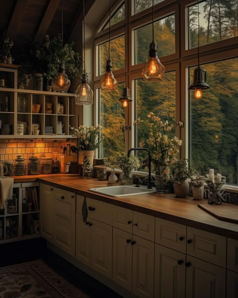 Wooden Home Aesthetic, Dream Cottage Bedroom, House Decor Cottagecore, Witch Cabin Aesthetic, Fall Kitchen Aesthetic, Cottagecore House Design, Nature Kitchen Aesthetic, Cottage Interior Aesthetic, Botanical Gothic Decor