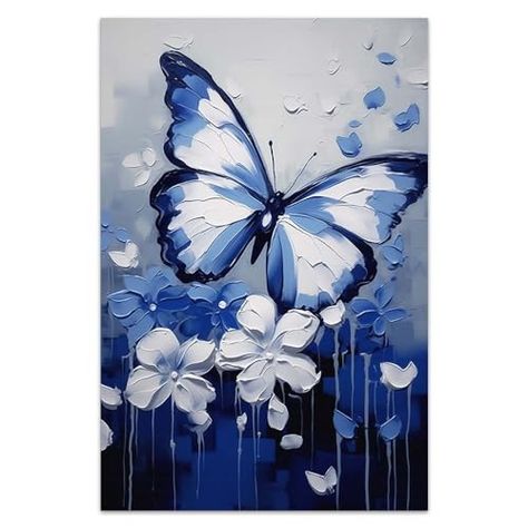 Bvkilrvc Unframed Canvas Prints Wall Art, Blue Butterfly Modern Wall Art Painting Gift for Office Living Room Bedroom Home Decoration Painting Unframed 12x18inch Monochromatic Painting Ideas, Butterfly Painting On Canvas, Modern Wall Art Painting, Monochromatic Painting, Butterfly Canvas, Wall Art Blue, Decoration Painting, Watercolor Art Lessons, Butterfly Painting