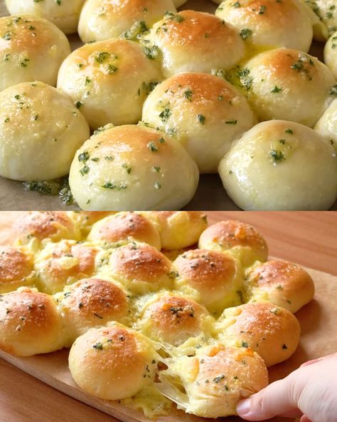 Stuffed Mozzarella Garlic Bread - Greenku Recipes Stuffed Bread Recipes Homemade, Mozzarella Bread Balls, Garlic Mozzarella Bread, Stuffed Garlic Bread Recipe, Soft Fluffy Bread, Bread Balls, Chicken And Cheese Recipes, Quick Rolls, Rolls Homemade