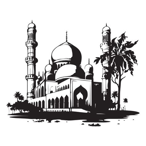 Mosque Logo, Mosque Drawing, Drawing Silhouette, Mosque Vector, Beautiful Mosque, Beautiful Mosques, Sketch Drawing, Drawing Sketches, Ramadan