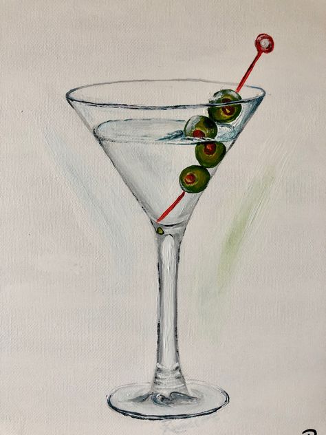 Drinks Art, Martini Drawing, Drink Painting, Drinks Painting Aesthetic, Martini Glass Art, Martini Glass Drawing, Martini Painting, Martini Painting Easy, Martini Glass Painting